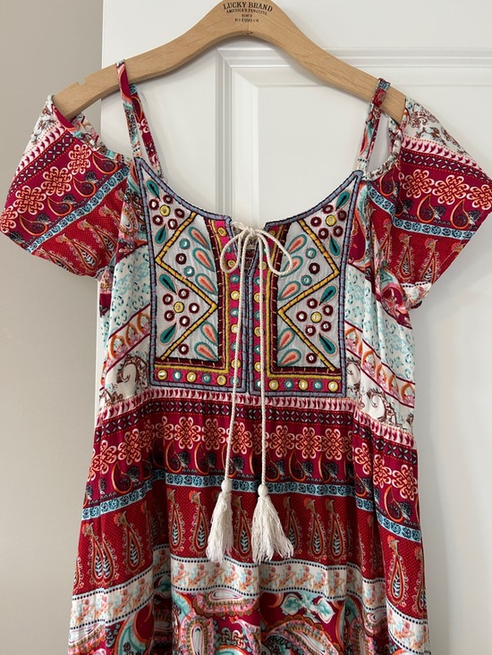 Magic Dresses & Skirts - Magic Boho Flutter Sleeve Maxi Dress w Mirrors, Embroidery Sz M w MEASUREMENTS